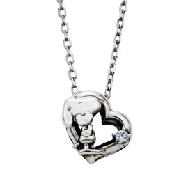 White Clover PNT-N001SV Snoopy Peanuts Necklace, 925 Silver, Surgical Stainless Steel, Oxidized, Heart, Sterling Silver, Cubic Zirconia