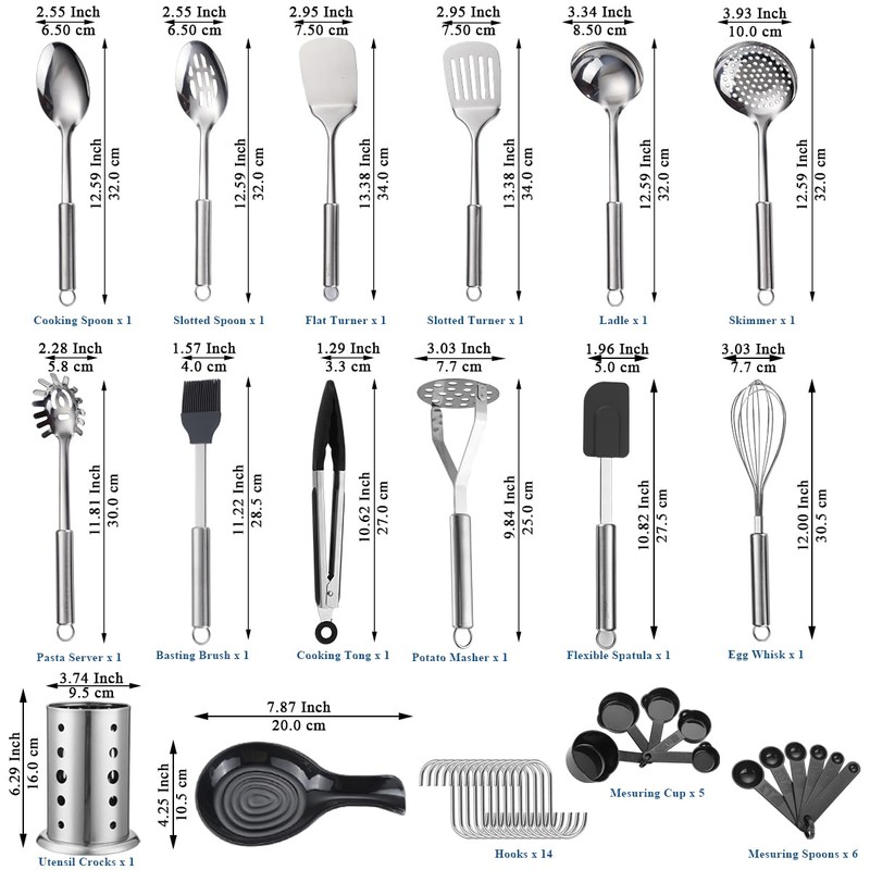 Reanea Kitchen Utensils Set, 39 Pieces Stainless Steel Cooking Utensils