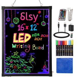 Slsy LED Writing Board 16"x12", Illuminated Erasable Neon Message Sign with 8 Fluorescent Markers & 26 Flashing Modes, Light Up Menu Board for Restaurant, Bar, Cafe, Shop