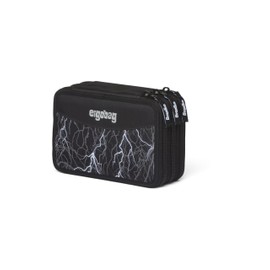 ergobag Maxi Pencil Case Set of 40 Lyra Colouring and Felt Tip Pens, Change Compartment, Ruler, Scissors Super ReflectBear Glow - Black