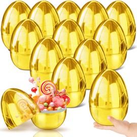 12 PCS Jumbo Gold Easter Eggs 6 Inch Giant Metallic Golden Easter Eggs Fillable Large Suprise Egg for Easter Themed Hunt Basket Stuffers Fillers Filling Treats Party Favors Classroom Prize Supplies