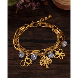 Kim Carrey 14k Real Gold Plated Silver Bracelet | Gold Bracelets Women's Trendy Chain Bracelet | Bridesmaid Bracelets Jewelry Gifts for Women (Charm)