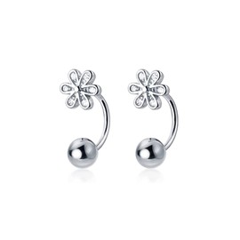 SLUYNZ 925 Sterling Silver Small Daisy Earrings Cuff for Women Flower Cartilage Earrings Helix Piercing Half Hoop Earrings Ball Stud Earrings, Silver