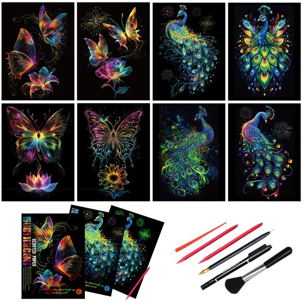 Scratch Art Paper for Adults, 8 Sheets 11.2 x 8.2