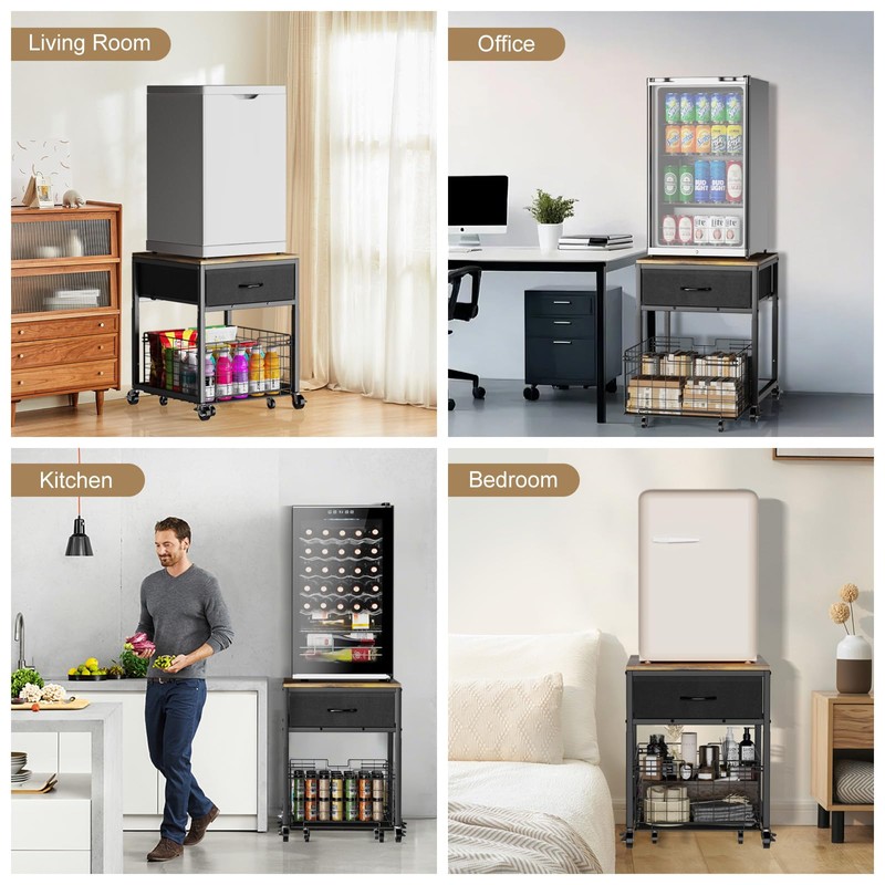 Housolution Mobile Mini Fridge Stand with Storage, Height-Adjustable Mini Beverage