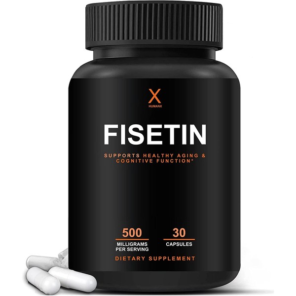 HUMANX Fisetin 500mg - 98% Pure Fisetin Supplement - USA Third Party Tested (Similar to Apigenin, Luteolin, Quercetin) Senolytic Activator - Natural Polypheonols - Non-GMO Fisetin Capsules