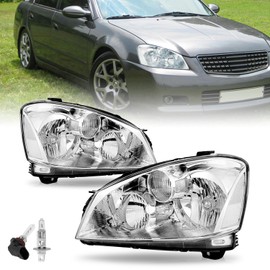 SOCKIR Headlight Assembly Pair Compatible with 2005-2006 Altima 4 - Door Sedan Halogen Chrome Headlamp with Clear Reflector Driver and Passenger Side Bulbs Included