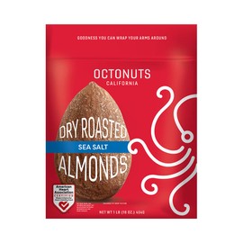 Octonuts Sea Salt Almonds 16oz - Dry Roasted California Almonds - Sea Salt Almond Snacks - American Heart Association Certified for Heart-Healthy Food, Gluten Free, Paleo Vegan, Kosher, Keto, Non-GMO
