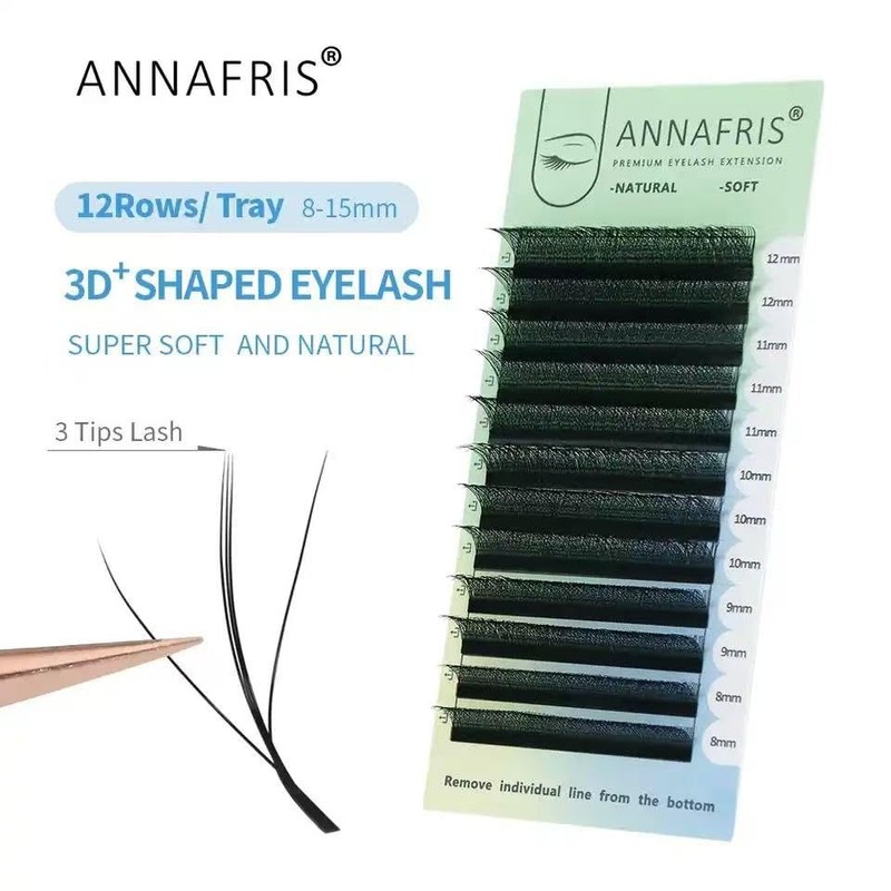 ANNAFRIS Eyelash Extensions, 3D, W, 0.07 D, 8-15 mm, Ready-to-Use