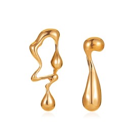 FDEETY Irregular Earrings for Women Water Drop Earrings Stud Mismatched Earrings Dangle Earrings Holidays Birthday Anniversary (Gold)