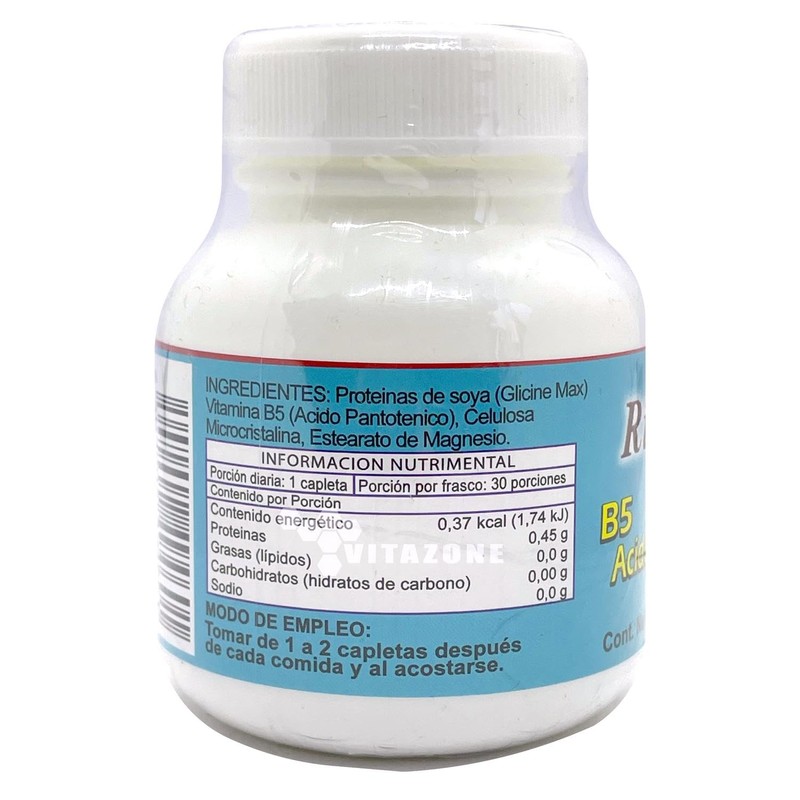 Vitamina B5 Ácido Pantoténico 30 capletas Riket