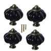 Eledabra 4 pcs Black Pumpkin Knobs, Vintage Ceramic Cabinet Knobs,