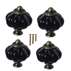 Eledabra 4 pcs Black Pumpkin Knobs, Vintage Ceramic Cabinet Knobs, Dresser, Drawer,Door Knobs Drawer Pulls Dresser Handles with Mounting Screws