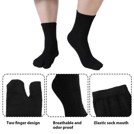 JIYIN 6 Pairs Flip Flop Socks, Elastic Tabi Split Toe Socks Wicking Cotton Socks Non Slip Toe Socks for Women Men(Black)