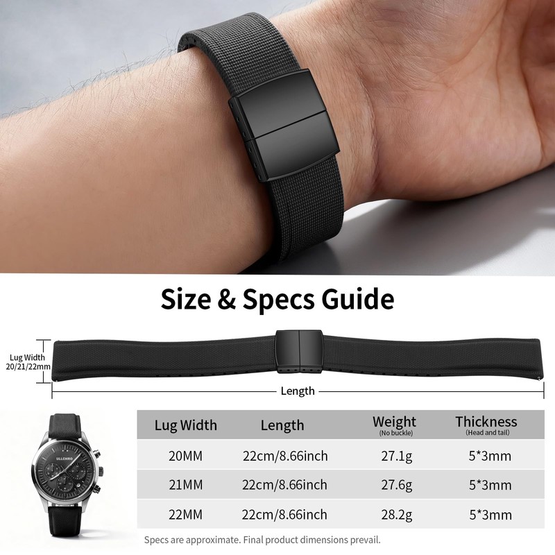 ULLCHRO FKM Rubber Watch Strap 20mm, Quick Release Watch Band