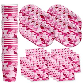 Pink Camo Birthday Party Supplies Set Plates Napkins Cups Tableware Kit for 16