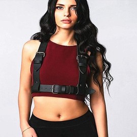 Salliy Punk Waist Chain Black Leather Body Chain Harness Belly Belt Chains Nightclub Party Body Accessories Jewelry for Women