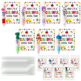 ANGOLIO 84Pcs Back to School Student Gift Includes Cute Cartoon 4 in 1 Multicolor Retractable Ballpoint Pen with Gift Cards for Kindergarten Party Bulk for Teacher Prizes Classroom Rewards