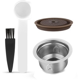 Stainless Steel Reusable Coffee Capsules for coffee Machine,Refillable Coffee Pods with Silicone Lids, Spoon and Brush Coffee Accessories (230ml)