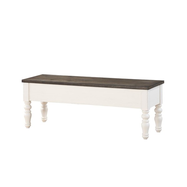 Steve Silver Classic Farmhouse Bench with Turned Legs White Dining, 50" L x 15" W x 18.5" H, Two-Tone Ivory and Charcoal