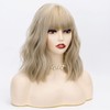FALAMKA Blonde Wig with Bangs Short Curly Wavy Bob Wig
