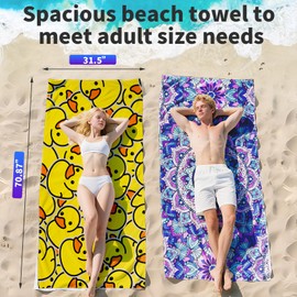 BROCOTTONS 2 Pack Beach Towel Oversized,70"x32" Quick Dry Sand Free Lightweight and Absorbent Pool Towels, Ideal for Travel, Gym, Camping, Beach Accessories Essentials for Men and Women