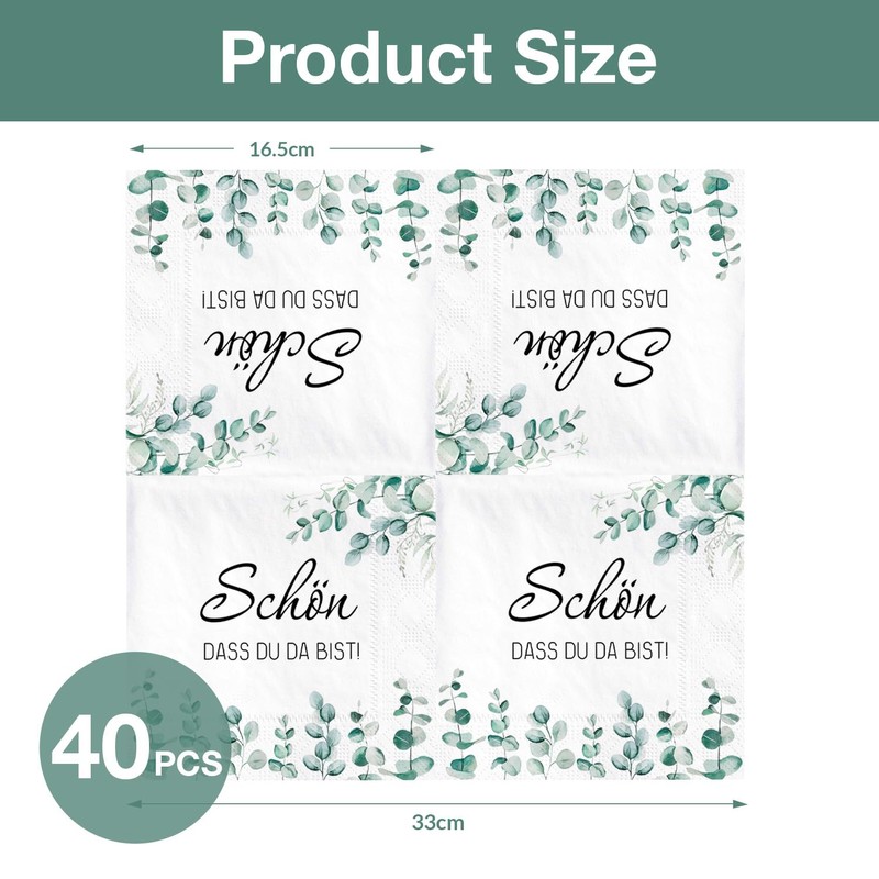 Pack of 40 Serviettes Schön Dass Du Da Bist, Eucalyptus
