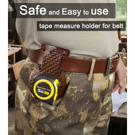 Leather Tape Measure Holder for Belt/Tape Measure Belt Clip/Low-Profile Design for Tool Belts up to 2"