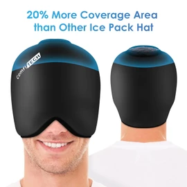 ComfiTECH Head Ice Pack Wrap Cold Cap Cooling Gel Hat, Medium, Dark Black