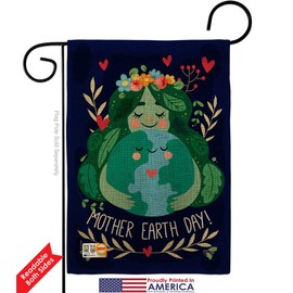 Inspirational Our Mother Earth Burlap Garden Flag Set Wall Holder Expression World Planet Peace Environment AwarenessUnited State American Small Gift Yard House Banner Double-Sided 13 X 18.5