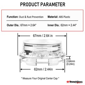 RhinoTuning Set of 4 67 mm Hub Caps OD 67 mm ID 62 mm Hub Caps Hub Cover Compatible with Racing/XXR for CE28N/RE30/GTC (Silver)