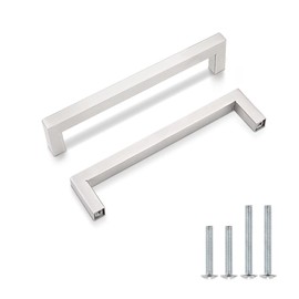 Gobrico 10 Pack Brushed Nickel Cabinet Handles 5" Cabinet Pulls, Kitchen Cabinet Handles Square Drawer Pulls Hole Centers 128mm, Stainless Steel Cabinet Handles Bathroom Drawer Pulls