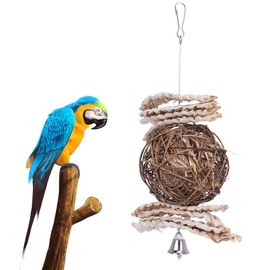 Hypeety Natural Rattan Balls Chew Toy for Bird Parrot African Budgie Macaw Parakeet Cockatiel Lovebird Cage Toy (B)