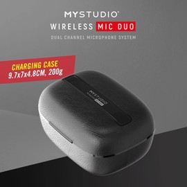 MyStudio Wireless Mic Duo • Microphone Set with Two Lavalier Lapel Microphones • Cordless • For Two Users At The Same Time • Compatible with Smartphones and Cameras • Protective Case as Charging Station