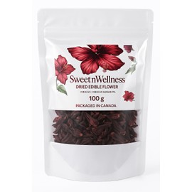 Sweet N Wellness Organic Sun - Dried Hibiscus Flowers (3.5oz/100g) – 100% Natural & Premium Quality | Herbal Tea, Cooking, Baking & Skincare | Rich in Antioxidants, Caffeine-Free, Non-GMO, Hand-Picked, No Additives, Packed in Canada, 50+ servings, Hibisc