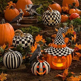 MACKENZIE-CHILDS Courtly Check Crow on Illuminated Pumpkin