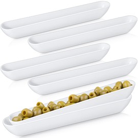 Rtteri 6 Pcs Olive Tray 13'' White Olive Plate Long Narrow Serving Dishes for Entertaining Imitation Porcelain Cracker Tray Boat Cracker Holder, Dishwasher Safe for Charcuterie Board Cheese Appetizers