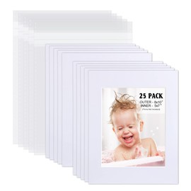 Egofine Pack of 25 White Mat Board Pre-Cut 8x10 Picture Mat for 5x7 Photo with White Core Bevel Cut Mattes Sets. Includes 25 High Premier Acid Free Mats & 25 Backing Board & 25 Clear Bags