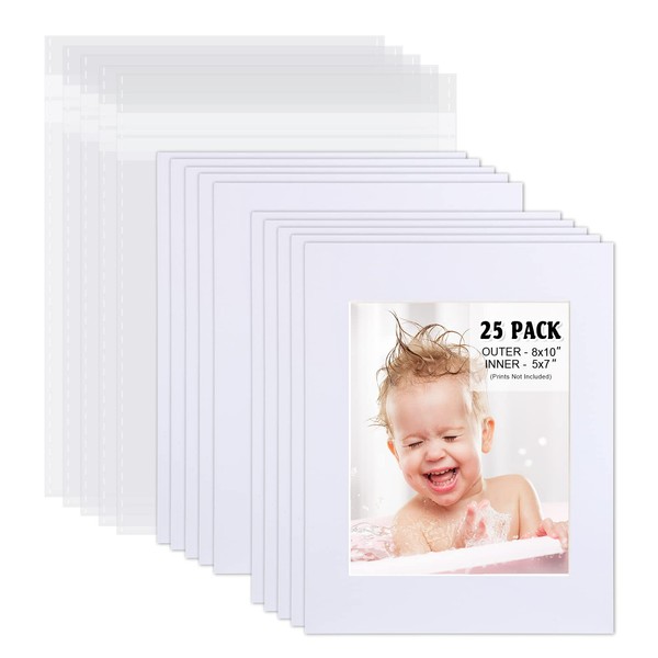 Egofine Pack of 25 White Mat Board Pre-Cut 8x10 Picture
