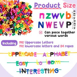 Wesiti 408 Pcs Lacing Letters Alphabet Learning Toys Toddler ABC Alphabet Beads Lacing Toy Fine Motor Skills Toys for Preschool Games Homeschool Supplies Early Spelling (Lowercase Uppercase Letters)