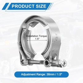 sourcing map 1.5" V Band Clamp 304 Stainless Steel for Exhaust Systems Downpipe Exchange Exhaust Accessories, Adjustment Range 38mm / 1.5inch