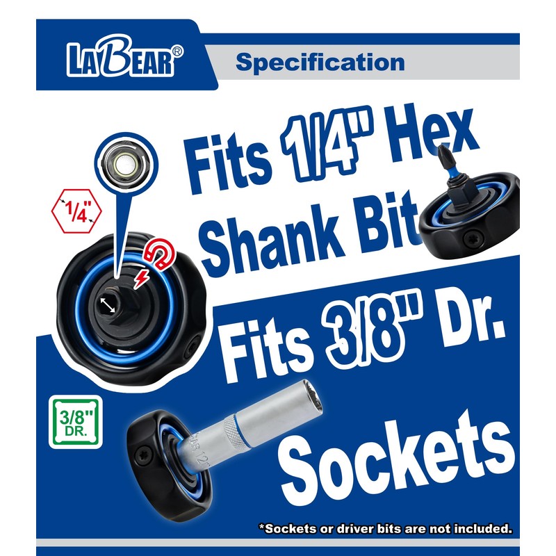 LABEAR- 3/8" Drive Gimbal Ratchet with 1/4" bit holder, Palm