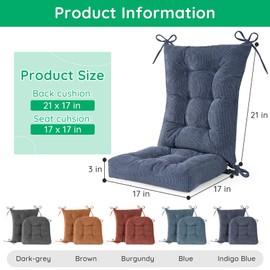Vicatiful Rocking Chair Cushion, Non Slip Seat & Back Cushions with Ties,Durable Comfort Non-Slip Bottom Tufted Seat Pads (Indigo Blue)