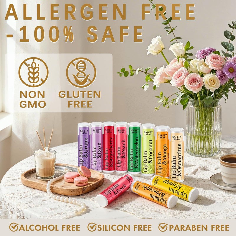 RBUGR 20 Pack Lip Balm Bulk- 12 Flavored Lip Balm