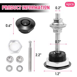 Gasedin 4 PCS Car Hood Pins, 1.2 Inches Push Button Bonnet Aluminum License Plate Locking Clips, Universal Engine Hood Pins Quick Release Lock Latch Bumper, Car Accessories (Black)