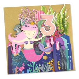 Girls 3rd Birthday Mermaid & Seahorse 3D Pop Up Birthday Greeting Card by Alljoy APOP005