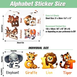 Animal Alphabet Wall Stickers, Learning ABC Letter Wall Decals Peel and Stick Removable Educational Art Murals for Kids Girls Boys Baby Nursery Bedroom Living Room Classroom Playroom Home Decor