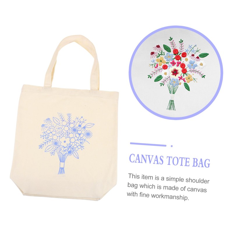 Gatuida 1 Set Embroidery Canvas Tote Bag Kit with Pattern