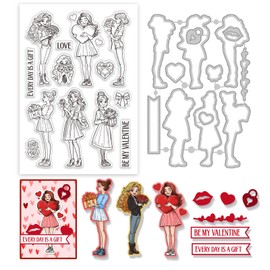 GLOBLELAND Lady Clear Stamps Love Heart Women Cutting Dies Set for DIY Scrapbooking and Cards Making Decorative Photo Album Notebook Decoration
