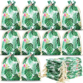 36 Bolsas de Regalo Luau con Cordón Favores de Fiesta Hawaiana de 4 x 6 Pulgadas Bolsa de Lona Bolsas de Golosinas de Hoja de Palma Tropical de Verano Pequeñas Bolsas de Joyería para Suministros